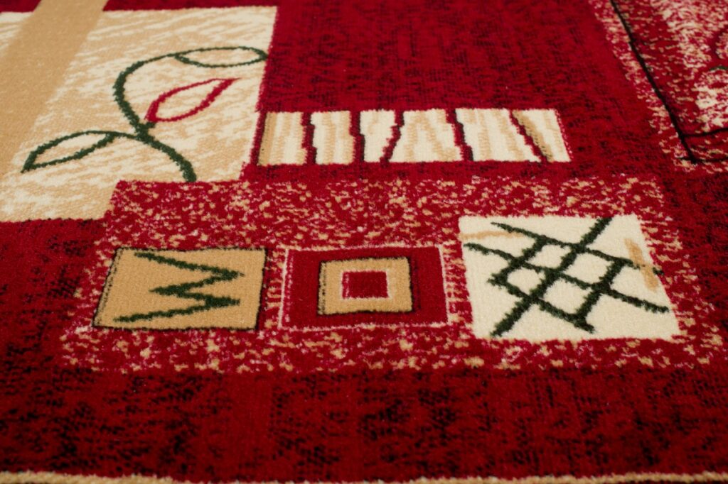 Tapis Atlas Rouge Beige Géométrique Feuilles