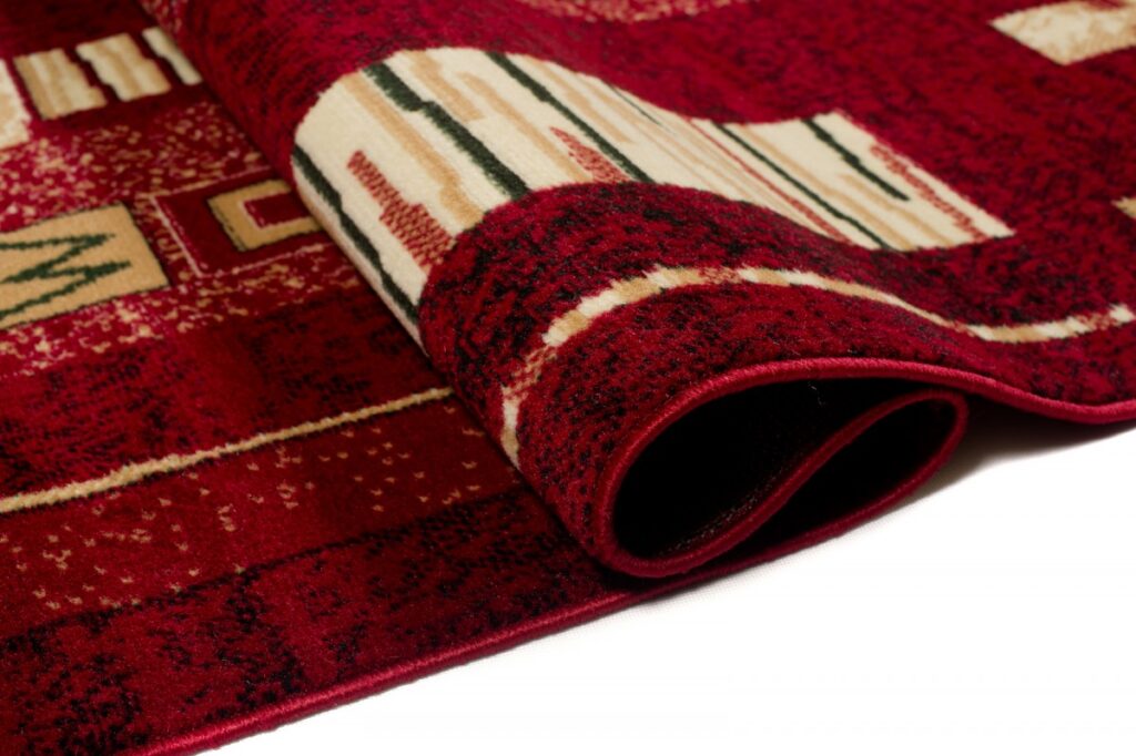 Tapis Atlas Rouge Beige Géométrique Feuilles