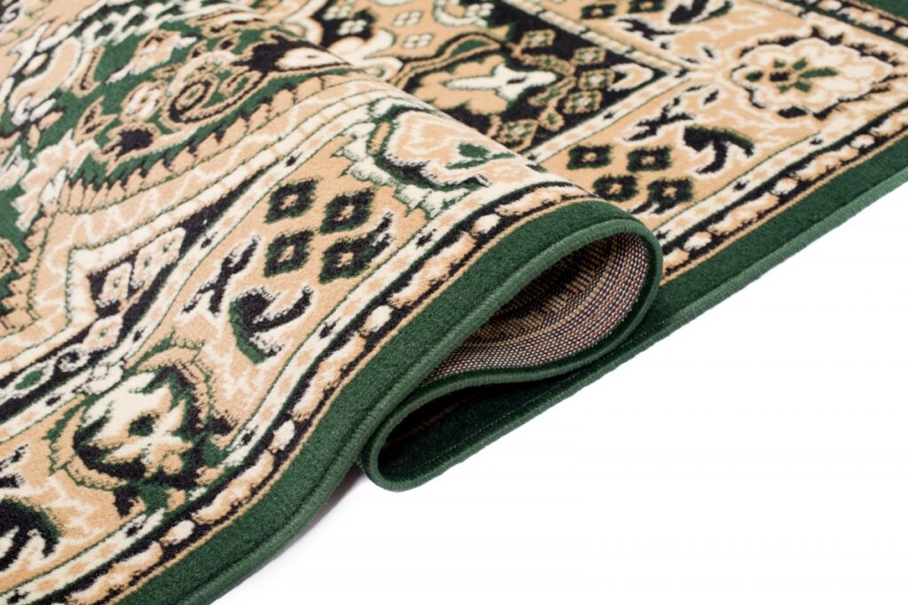 Tapis Atlas Vert Beige Traditionnel Médaillon