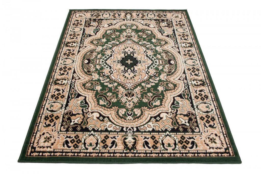 Tapis Atlas Vert Beige Traditionnel Médaillon