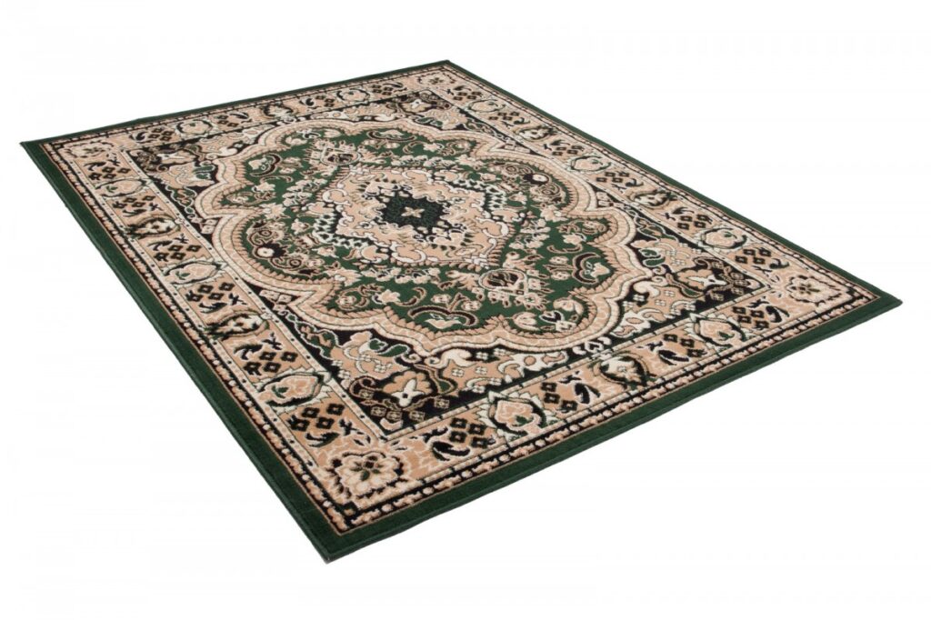 Tapis Atlas Vert Beige Traditionnel Médaillon