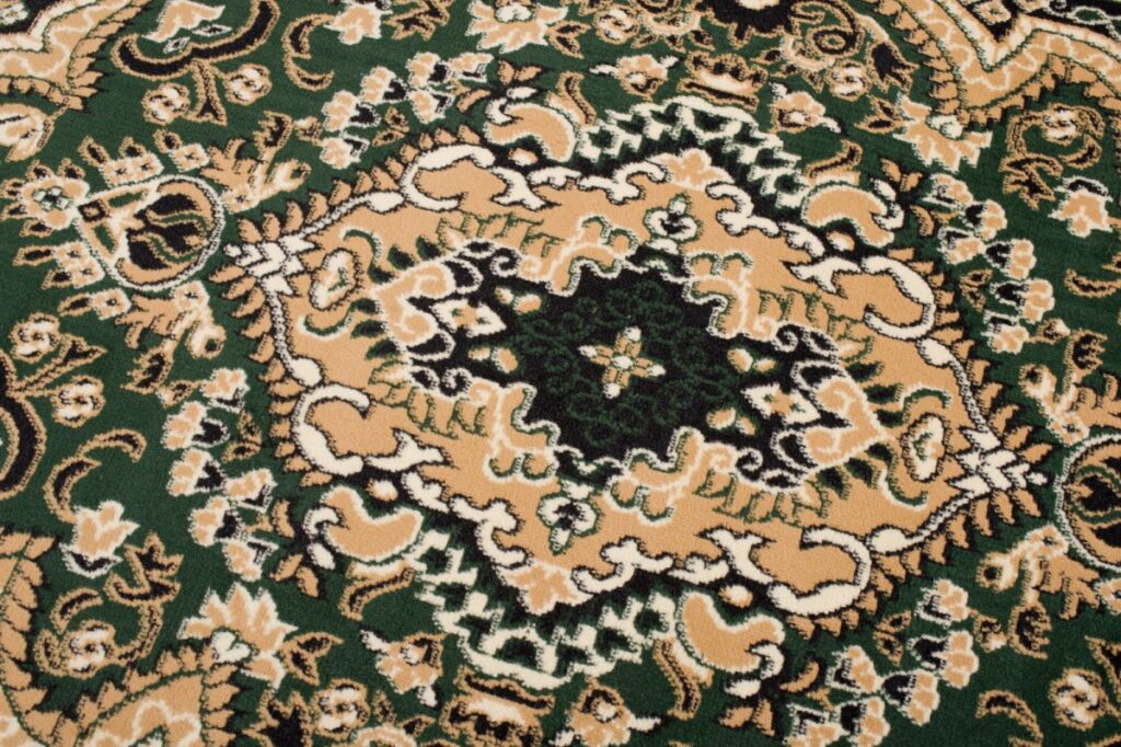 Tapis Atlas Vert Beige Traditionnel Médaillon
