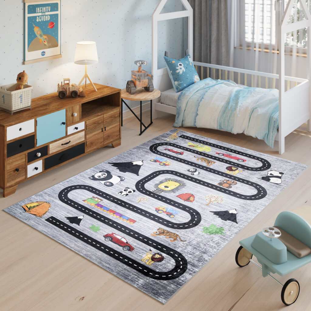 Tapis Emma Enfant Gris Route Antidérapant