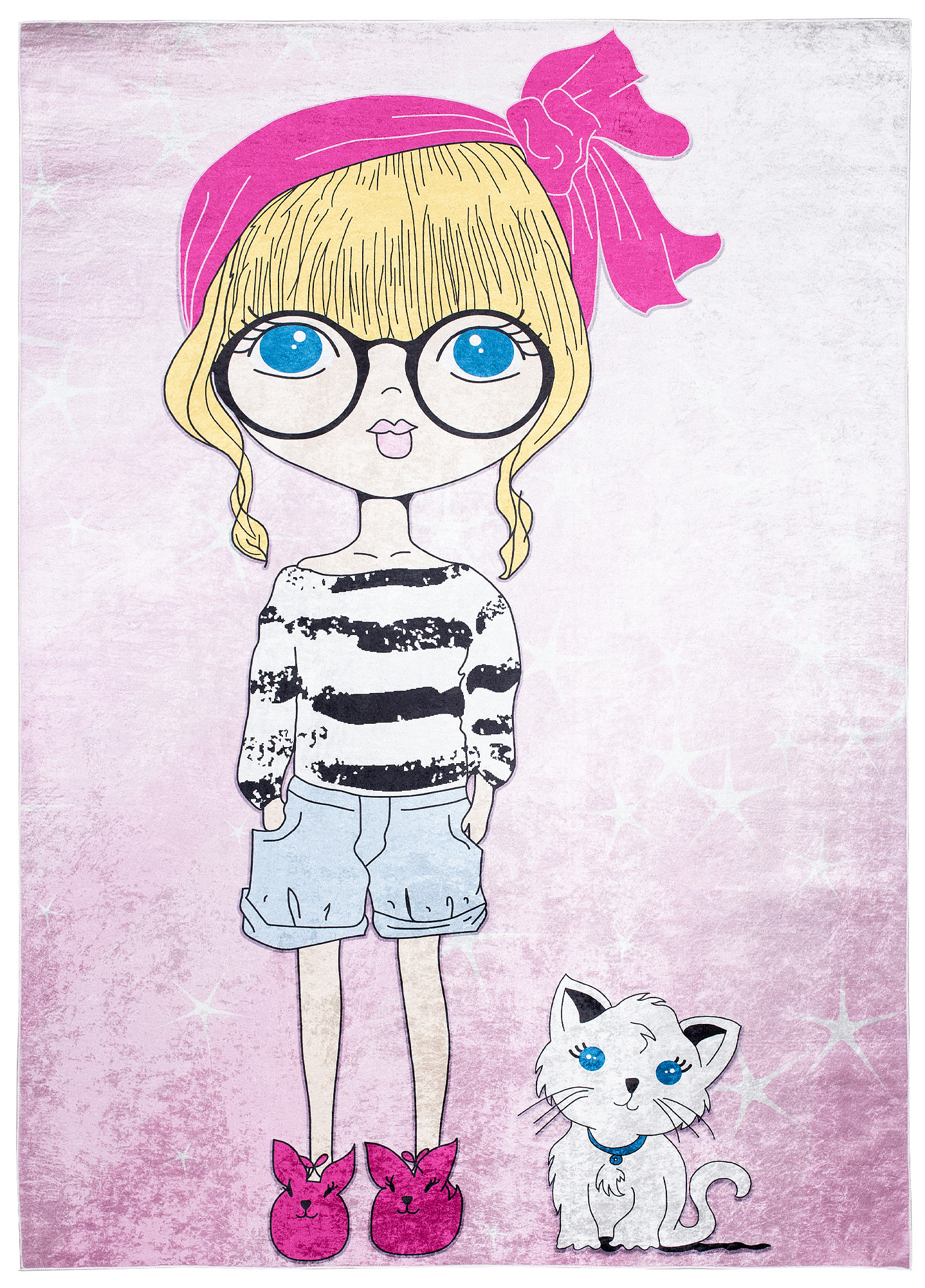 Tapis Emma Enfant Rose Fille Chat Antidérapant