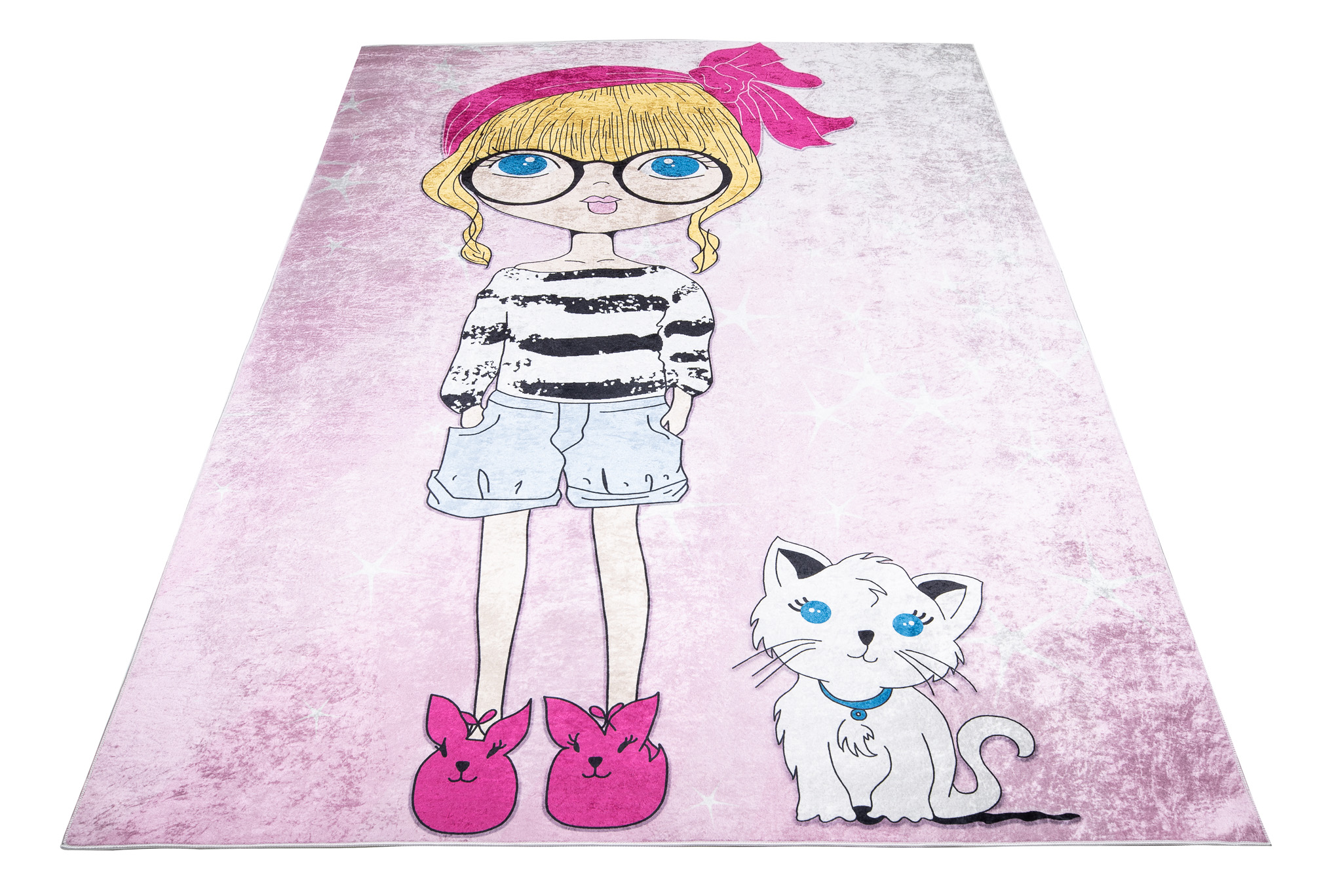 Tapis Emma Enfant Rose Fille Chat Antidérapant