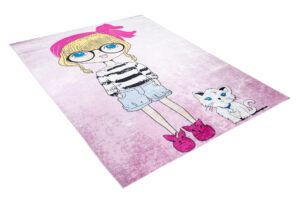 Tapis Emma Enfant Rose Fille Chat Antidérapant