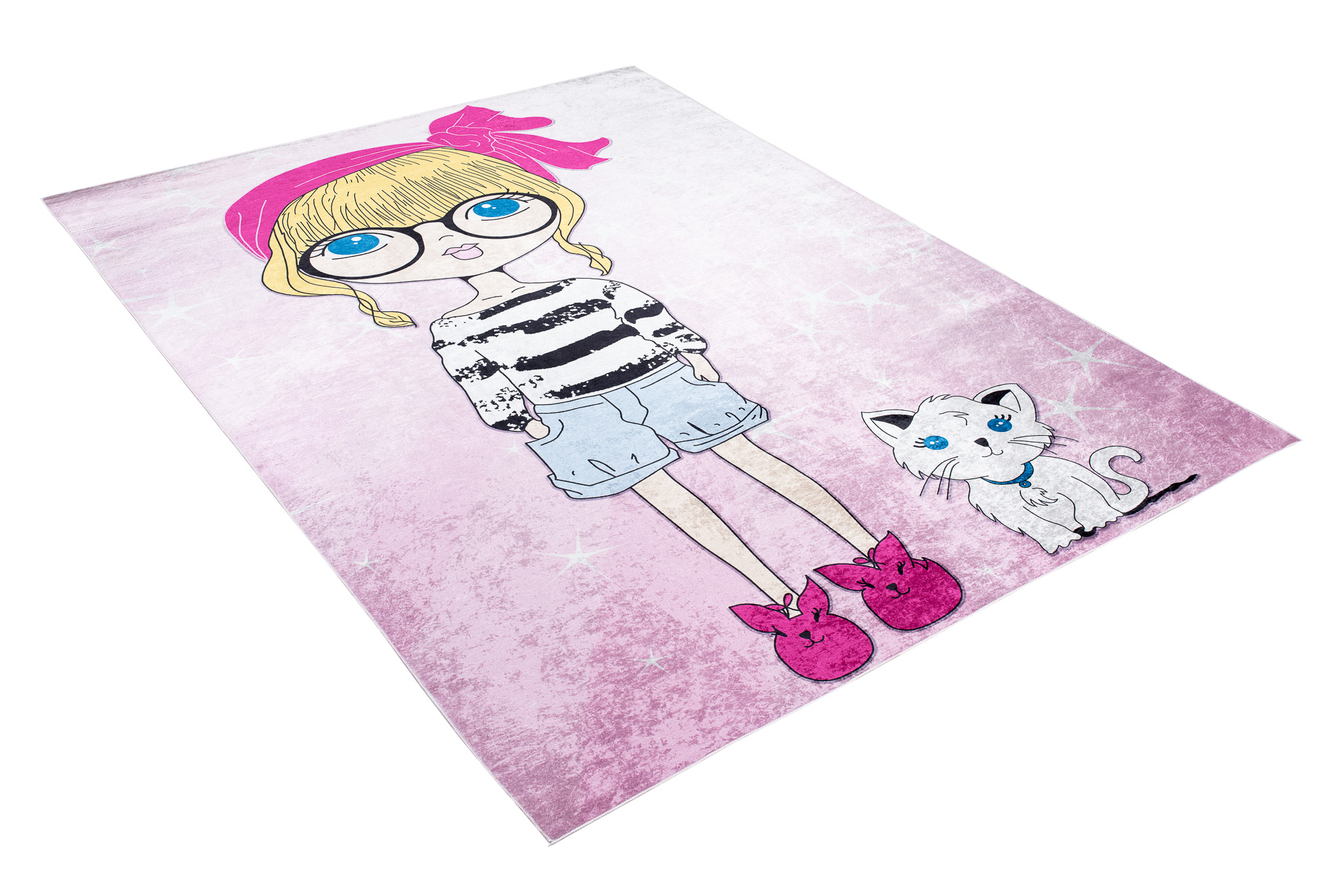 Tapis Emma Enfant Rose Fille Chat Antidérapant