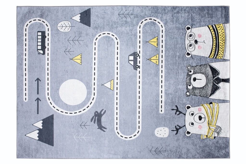 Tapis Emma Enfant Gris Ours Circuit Antidérapant