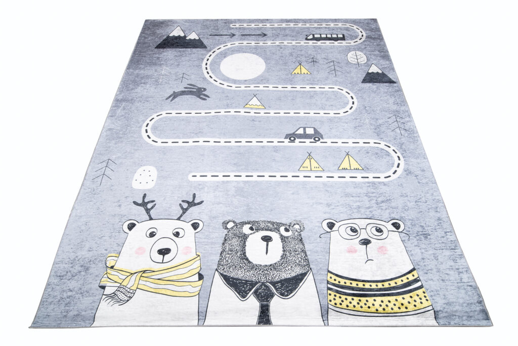 Tapis Emma Enfant Gris Ours Circuit Antidérapant