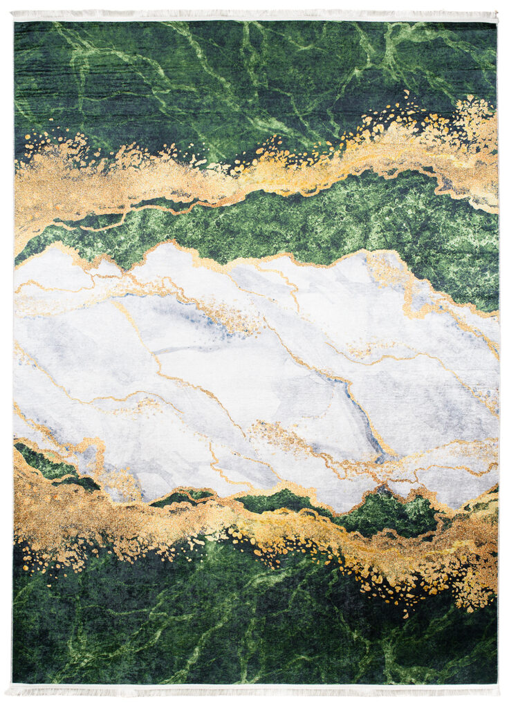 Tapis Toscana à Franges Vert Gris Or Antidérapant