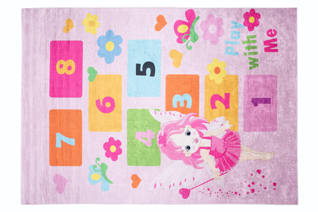 Tapis Emma Enfant Rose Fée Marelle Antidérapant