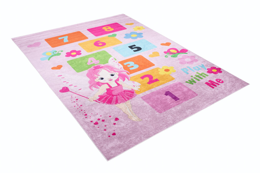 Tapis Emma Enfant Rose Fée Marelle Antidérapant