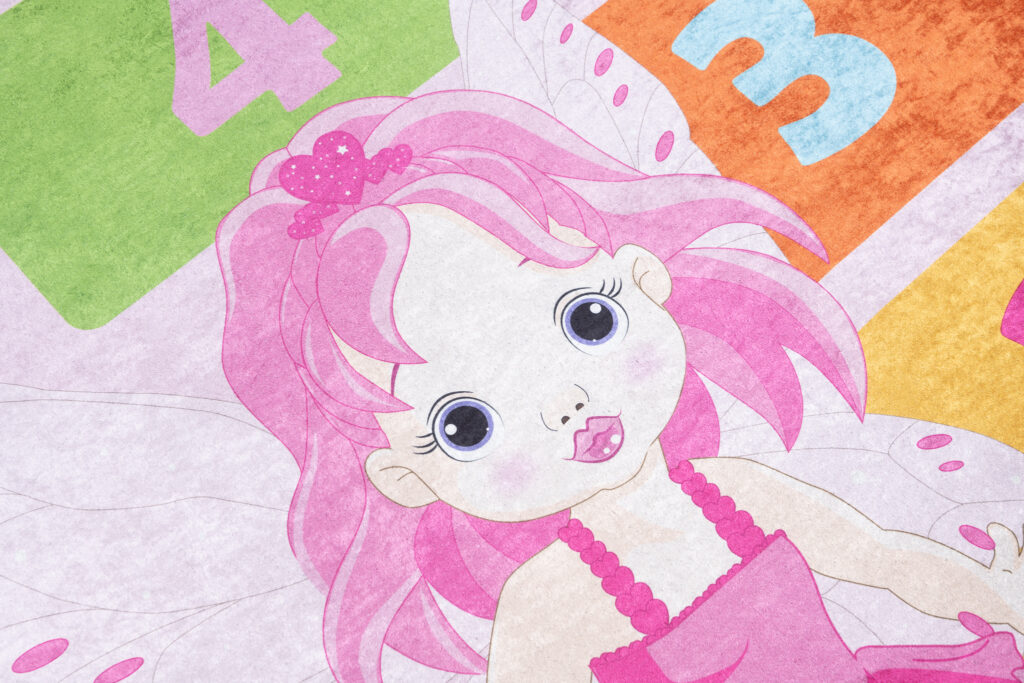Tapis Emma Enfant Rose Fée Marelle Antidérapant