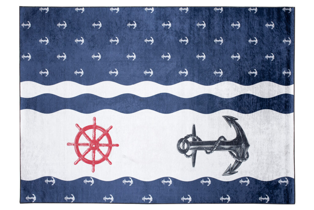 Tapis Emma Enfant Bleu Marine Blanc Ancres Antidérapant