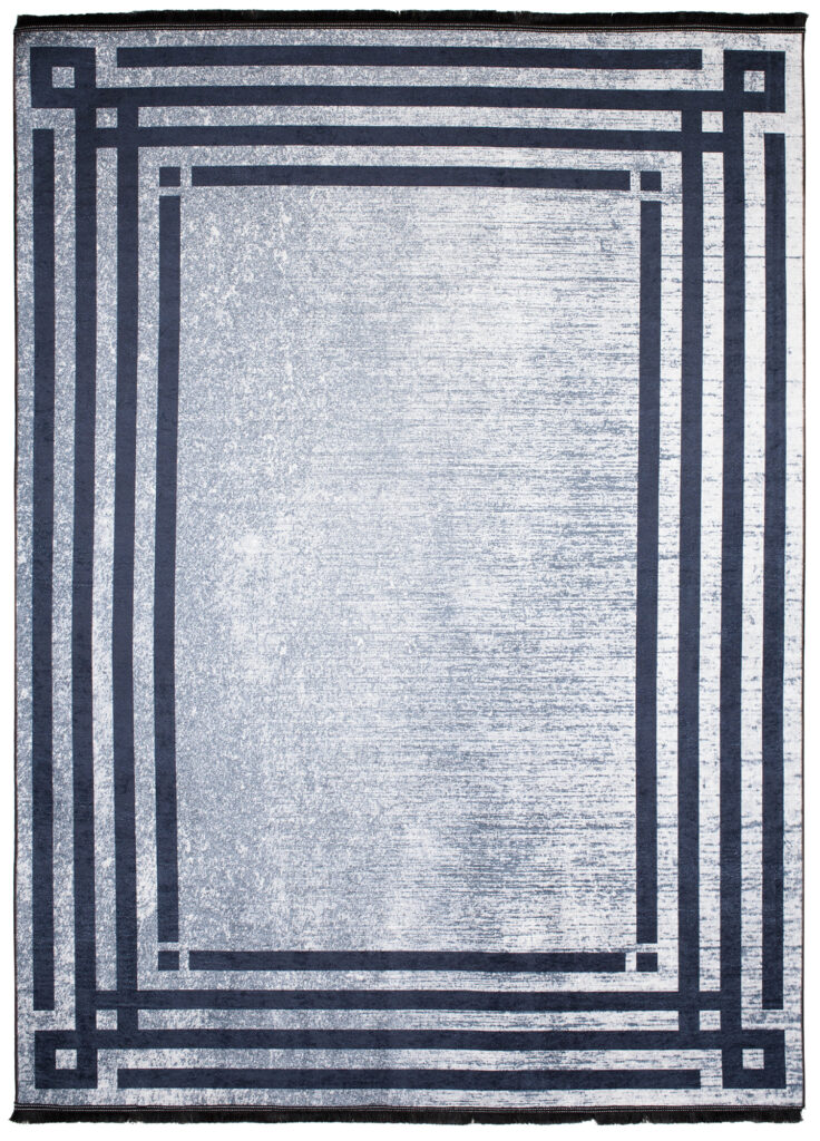 Tapis Toscana à Franges Gris Bleu Cadre