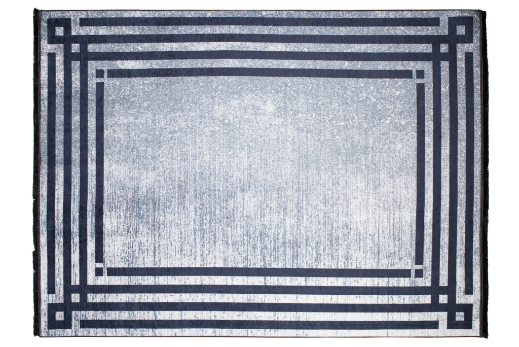 Tapis Toscana à Franges Gris Bleu Cadre