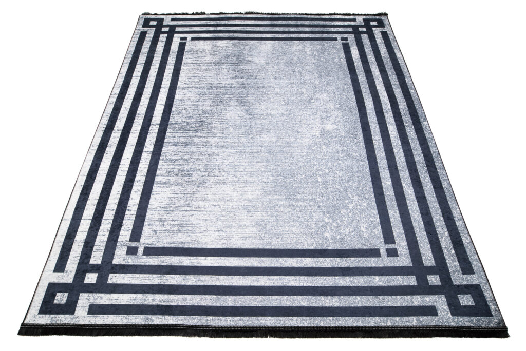 Tapis Toscana à Franges Gris Bleu Cadre