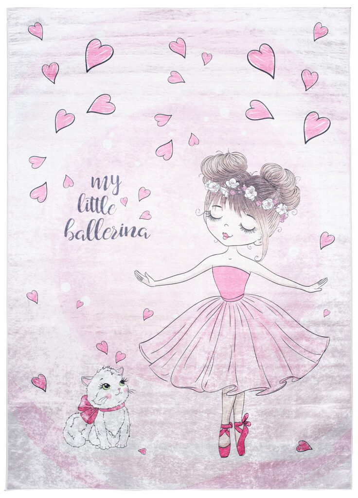 Tapis Emma Enfant Rose Ballerine Chat Antidérapant