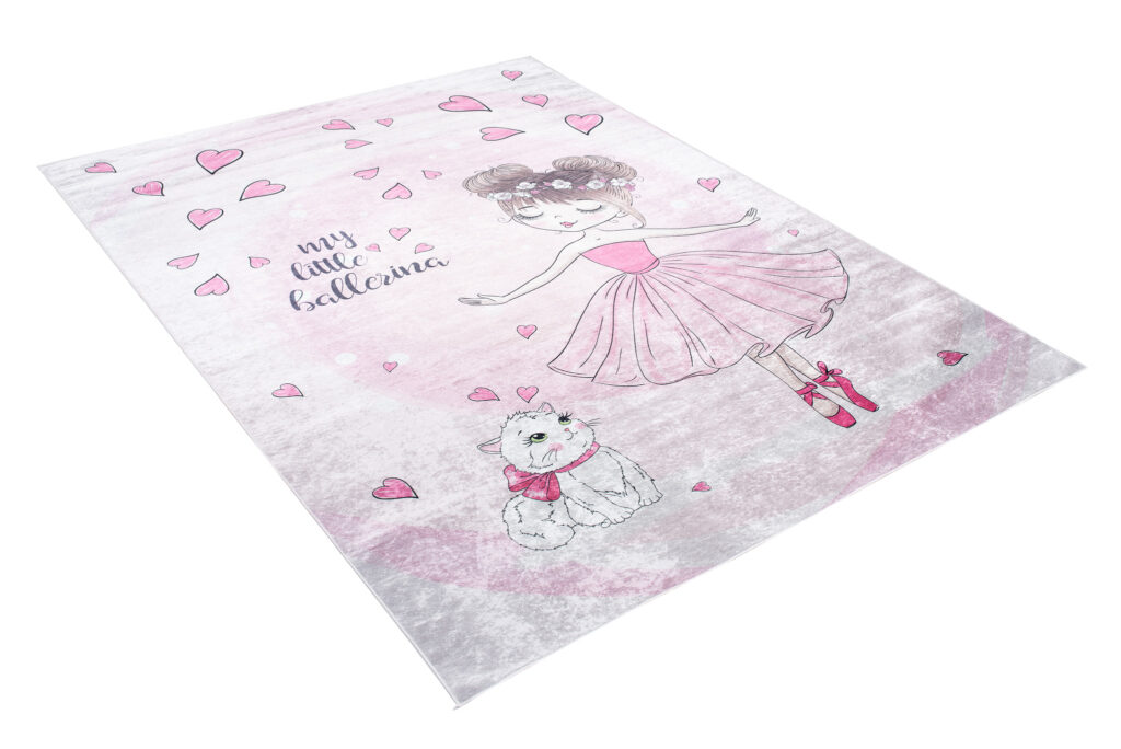 Tapis Emma Enfant Rose Ballerine Chat Antidérapant
