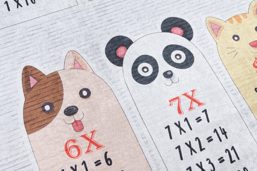 Tapis Emma Enfant Gris Animaux Table de Multiplication