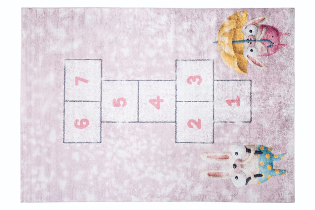 Tapis Emma Enfant Rose Lapins Marelle Antidérapant