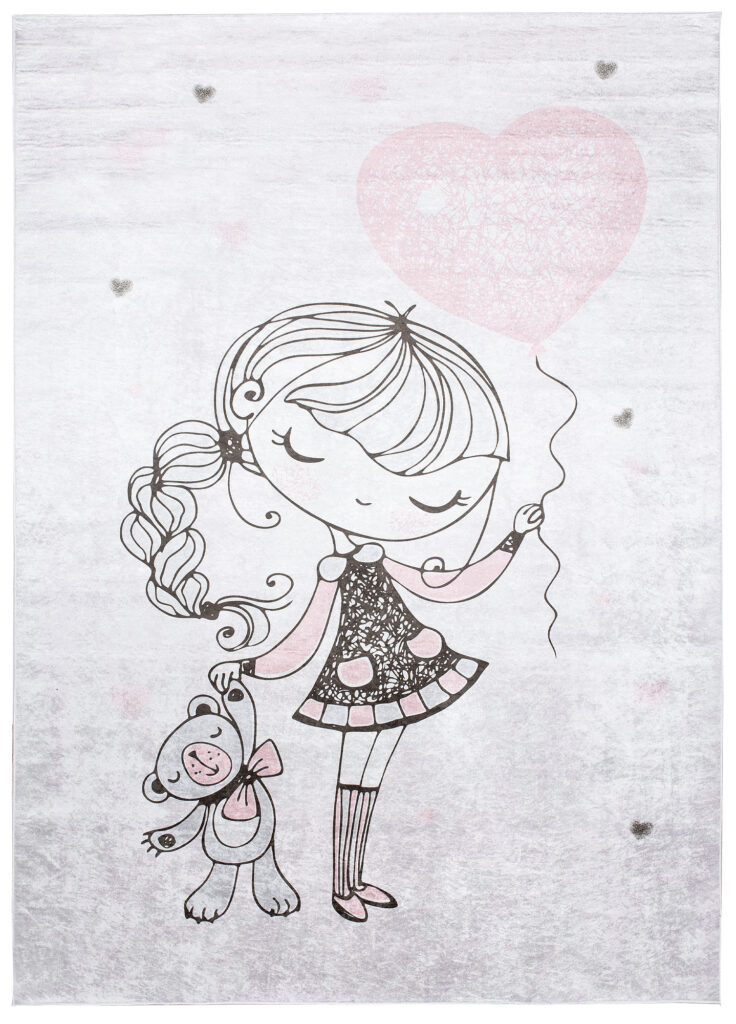 Tapis Emma Enfant Gris Fille Ours en Peluche Antidérapant