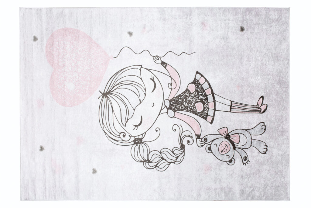 Tapis Emma Enfant Gris Fille Ours en Peluche Antidérapant