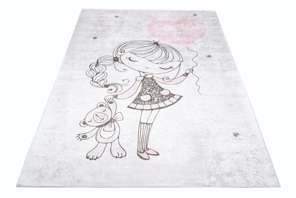 Tapis Emma Enfant Gris Fille Ours en Peluche Antidérapant