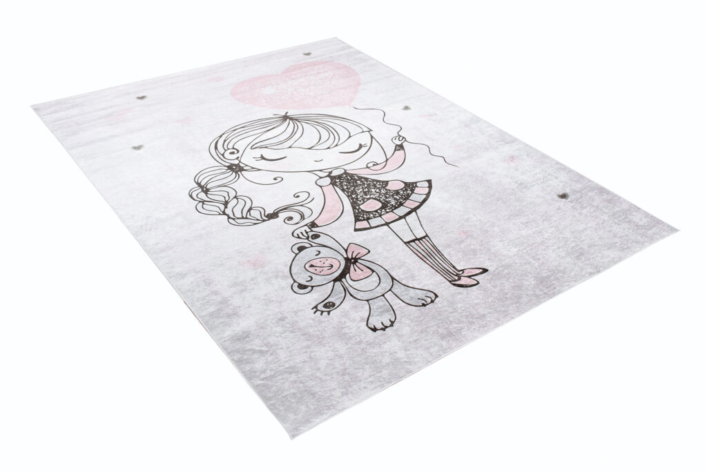 Tapis Emma Enfant Gris Fille Ours en Peluche Antidérapant
