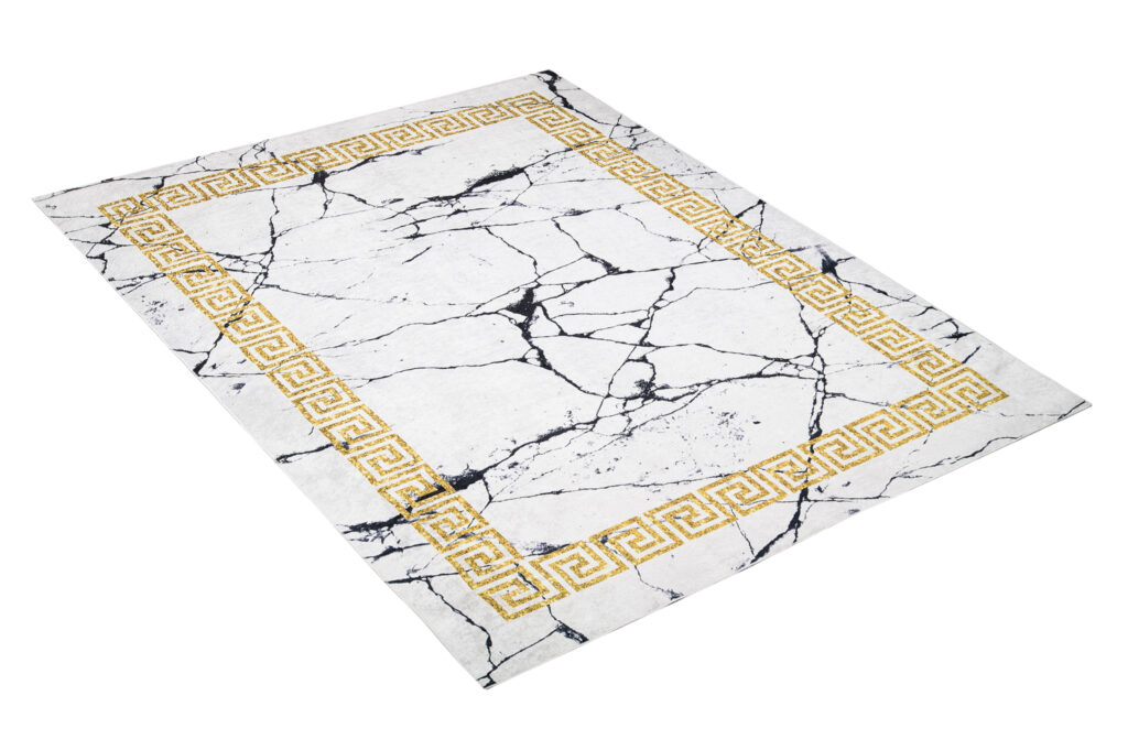 Tapis Toscana Gris Marbre Cadre Or Antidérapant