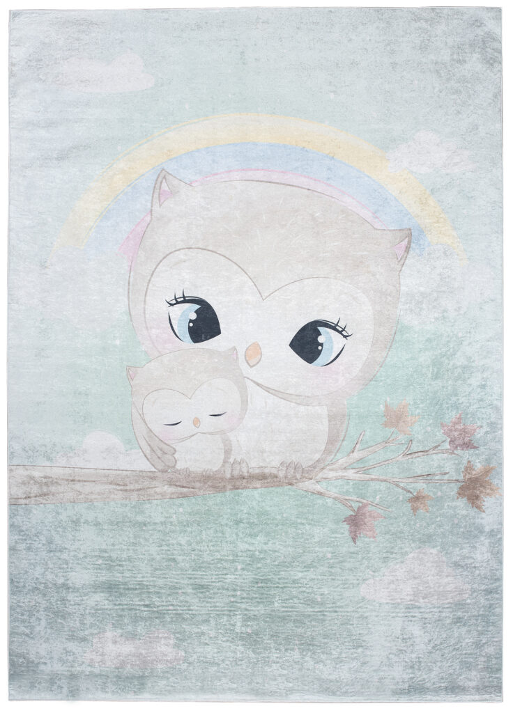 Tapis Emma Enfant Turquoise Hibou Antidérapant