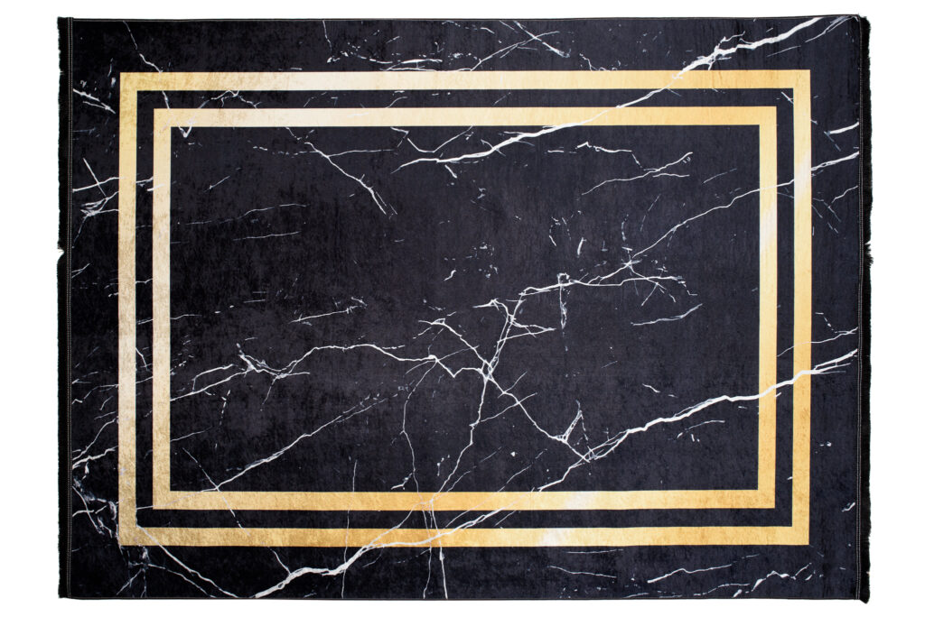 Tapis Toscana à Franges Noir Cadre Or Antidérapant