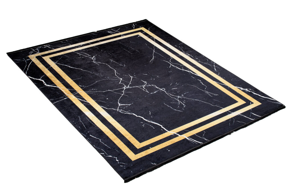 Tapis Toscana à Franges Noir Cadre Or Antidérapant