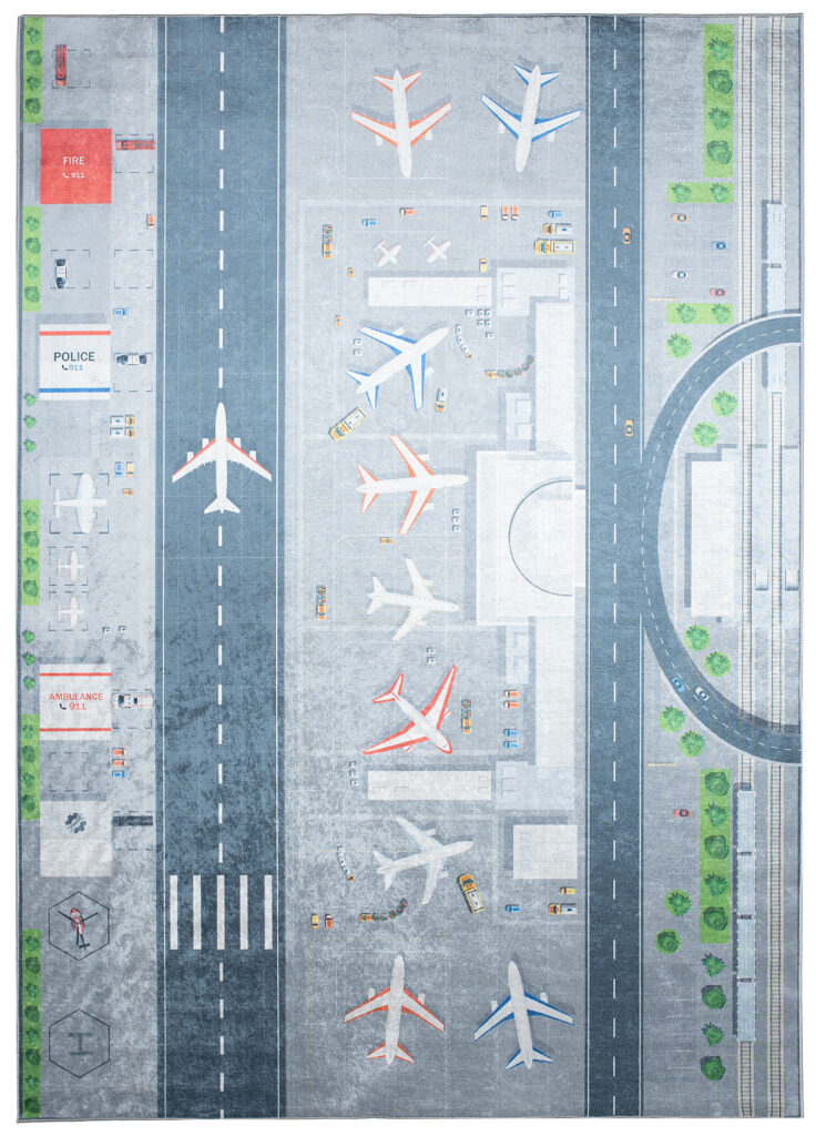 Tapis Emma Antidérapant Lavable Gris Aéroport Route