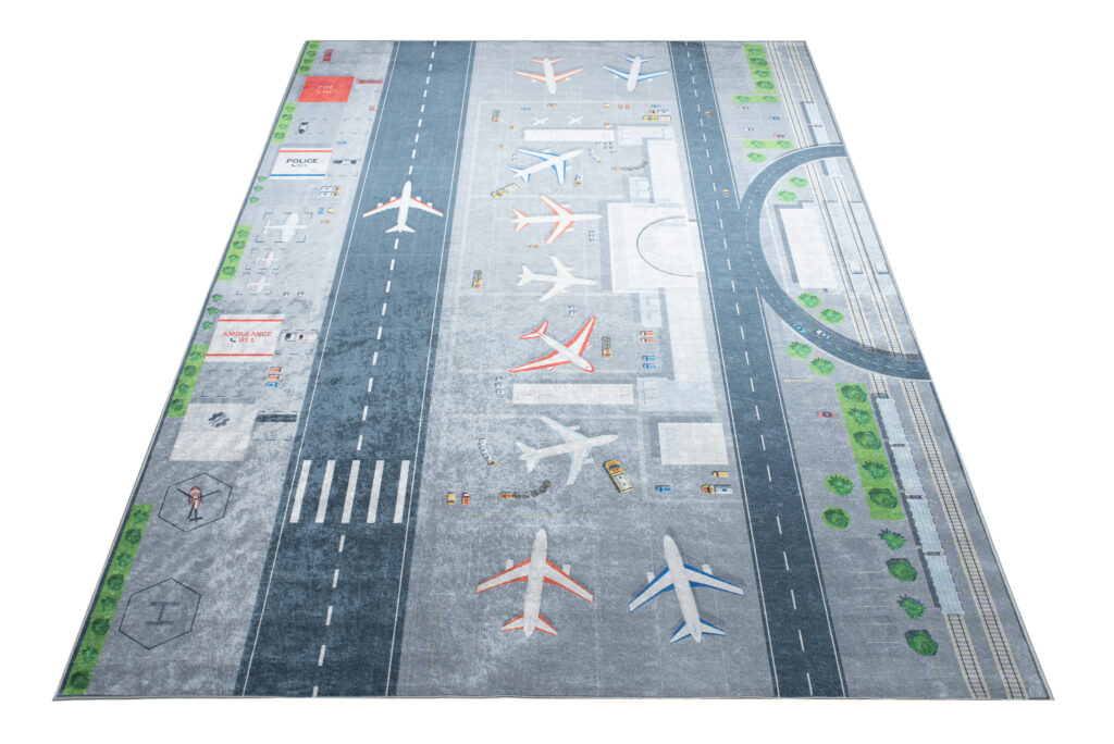 Tapis Emma Antidérapant Lavable Gris Aéroport Route