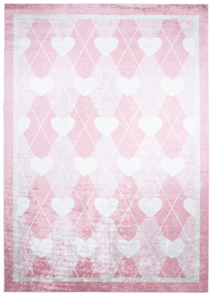 Tapis Emma Antidérapant Lavable Rose Coeurs