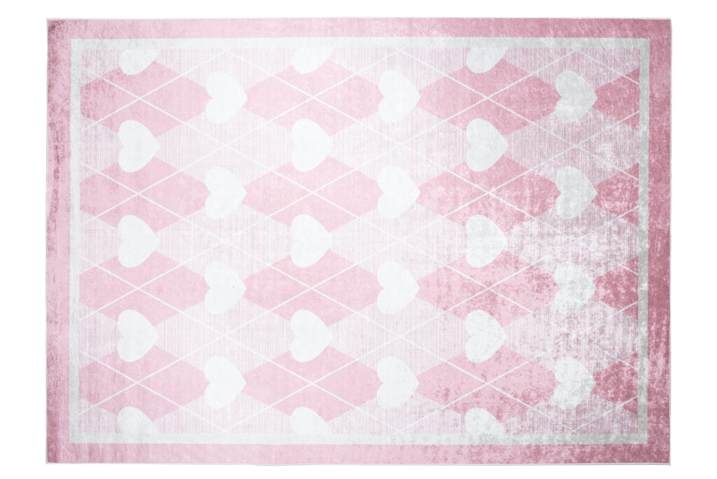 Tapis Emma Antidérapant Lavable Rose Coeurs