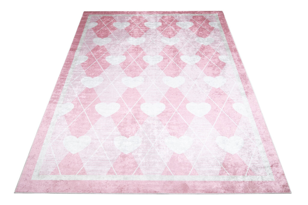 Tapis Emma Antidérapant Lavable Rose Coeurs