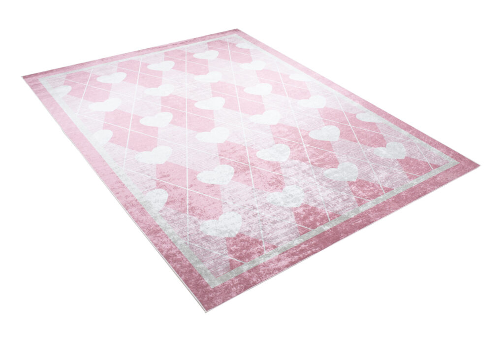 Tapis Emma Antidérapant Lavable Rose Coeurs