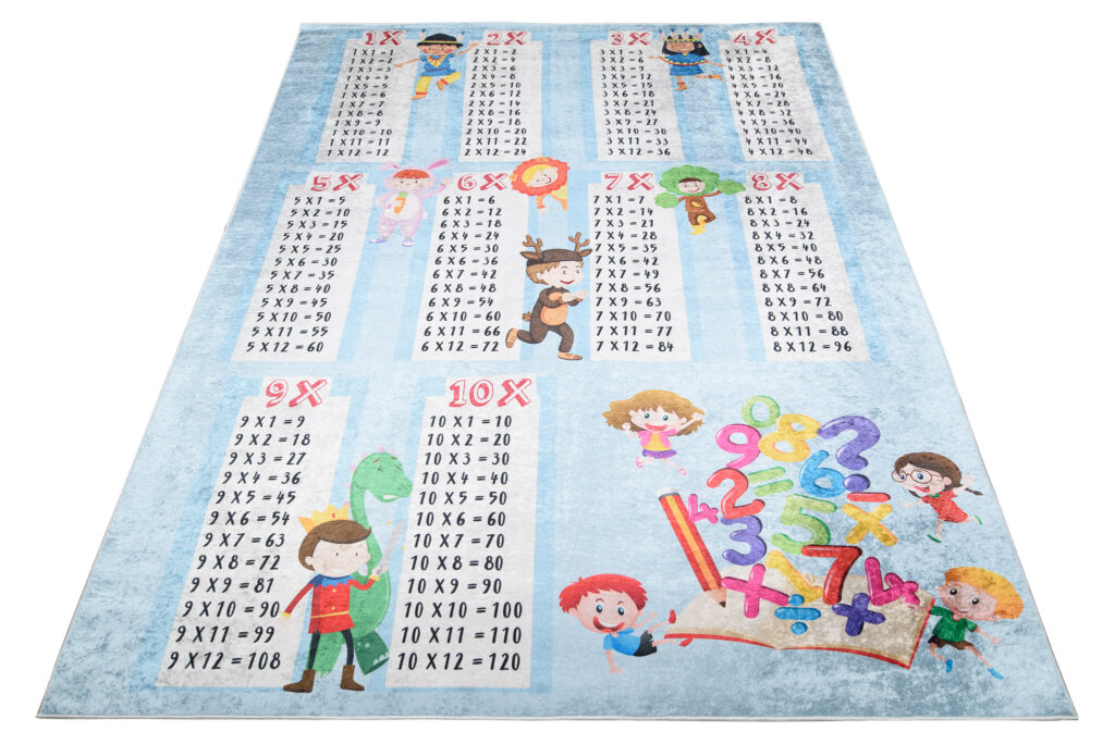 Tapis Emma Enfant Bleu Table de Multiplication
