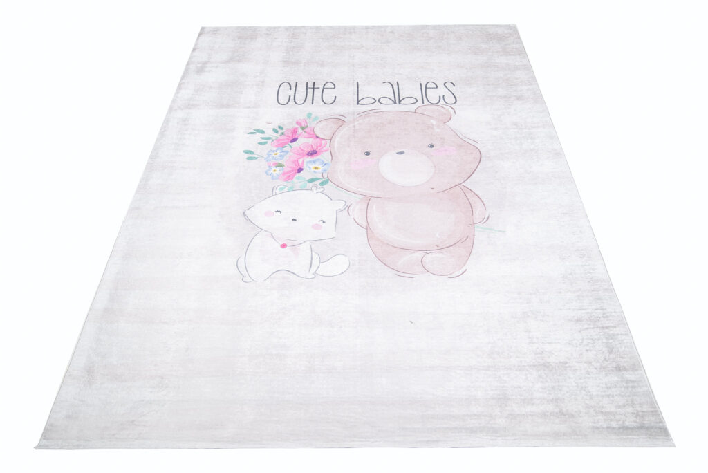 Tapis Emma Enfant Gris Ours Chat Antidérapant