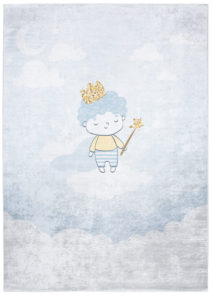 Tapis Emma Enfant Bleu Gris Petit Prince Antidérapant