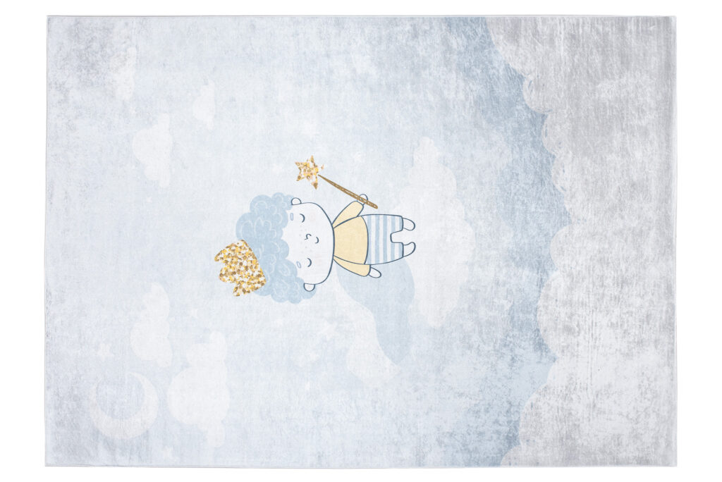 Tapis Emma Enfant Bleu Gris Petit Prince Antidérapant