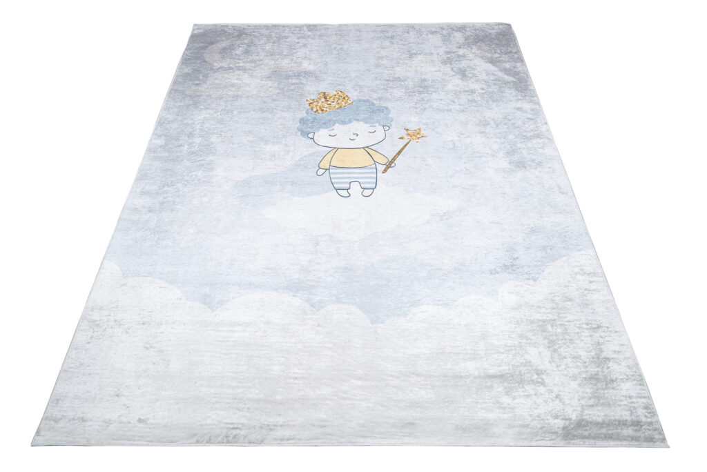 Tapis Emma Enfant Bleu Gris Petit Prince Antidérapant