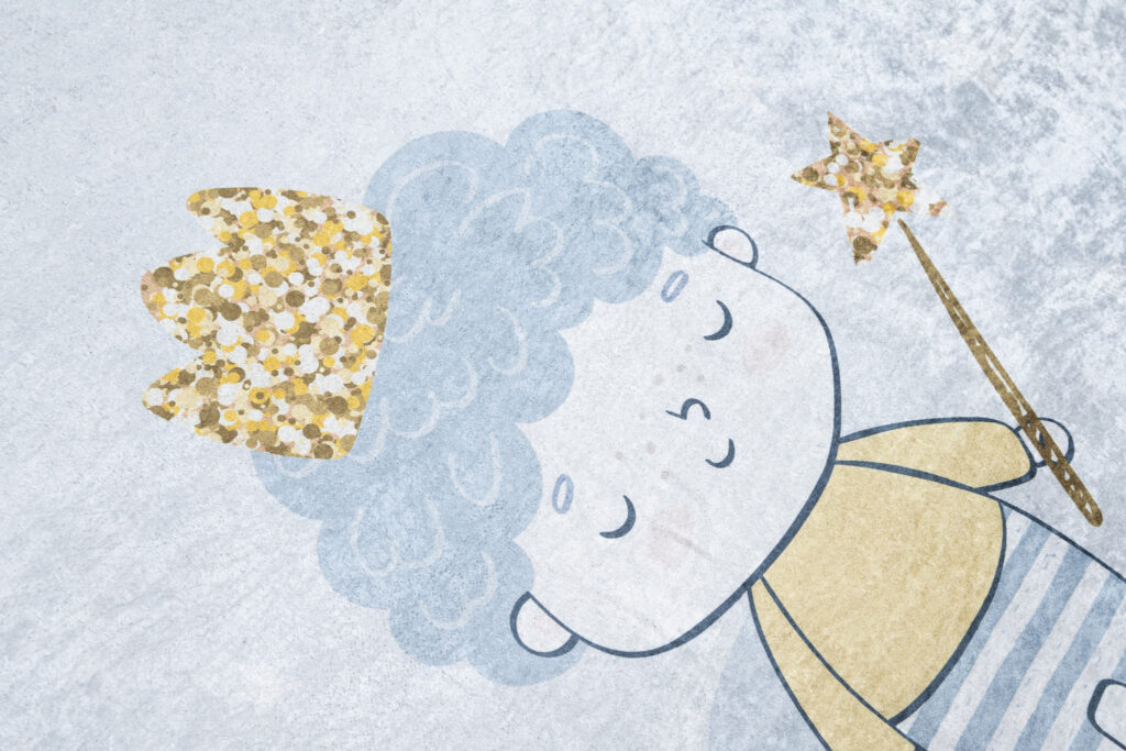 Tapis Emma Enfant Bleu Gris Petit Prince Antidérapant