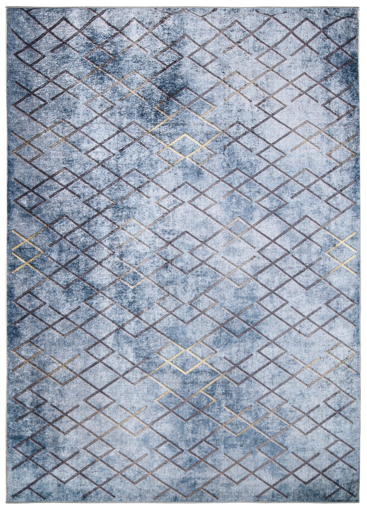Tapis Toscana Géométrique Bleu Or Carrés