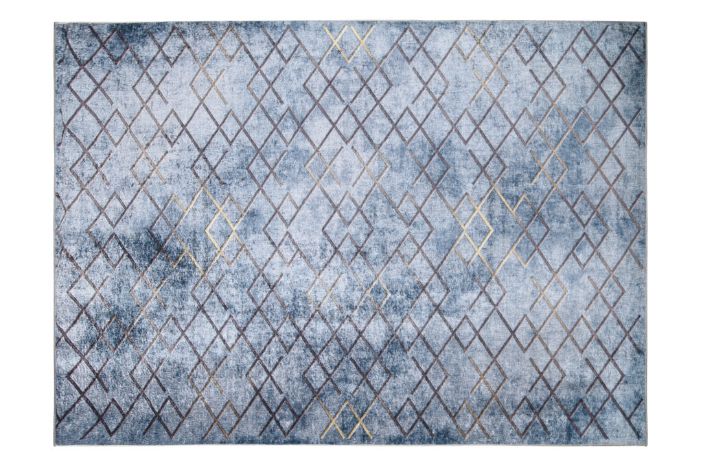 Tapis Toscana Géométrique Bleu Or Carrés