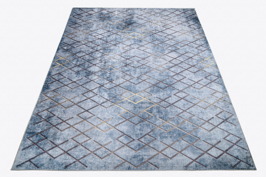 Tapis Toscana Géométrique Bleu Or Carrés