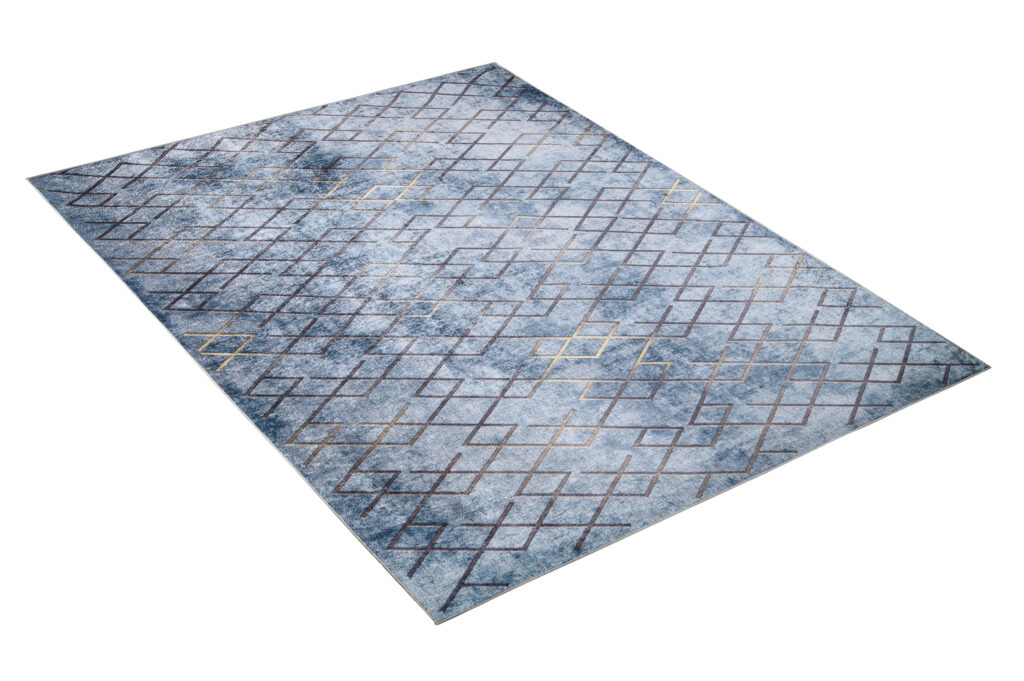 Tapis Toscana Géométrique Bleu Or Carrés