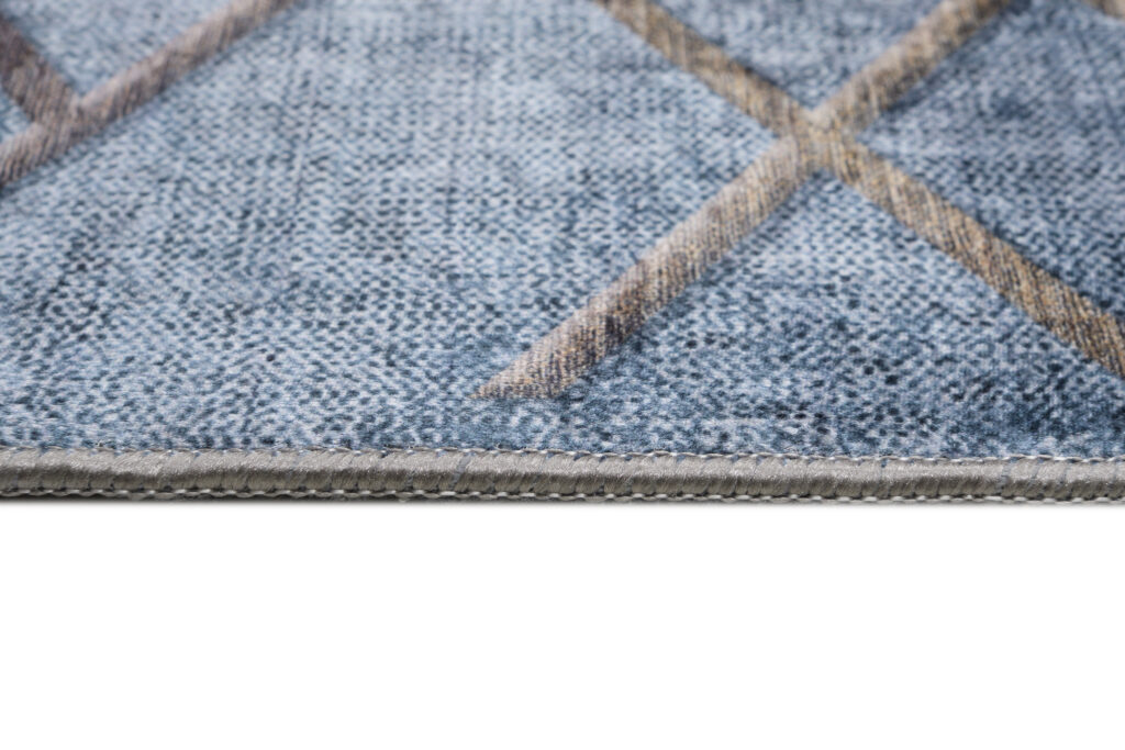 Tapis Toscana Géométrique Bleu Or Carrés
